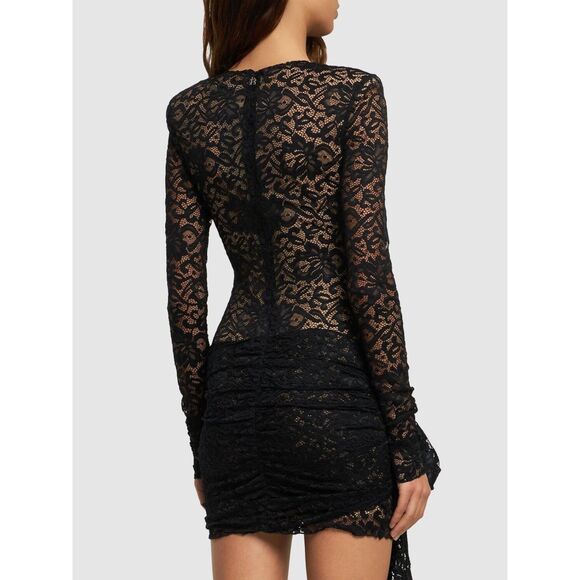 NWOT Rotate Illusion Lace Self Tie Long Sleeve Bodycon Mini Dress in Black Sz 4 - Picture 3 of 16